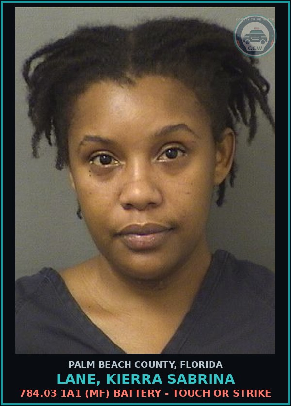 Booking mugshot of LANE, KIERRA SABRINA in Palm Beach County