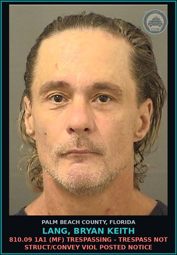 Booking mugshot of LANG, BRYAN KEITH in Palm Beach County