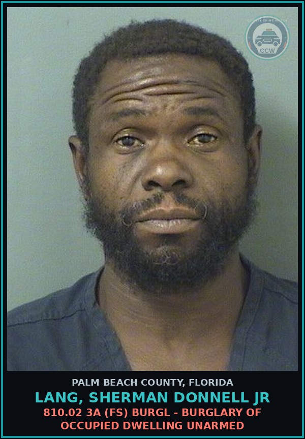 Booking mugshot of LANG, SHERMAN DONNELL Jr in Palm Beach County