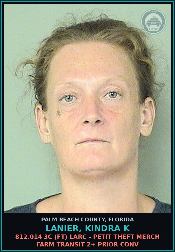 Booking mugshot of LANIER, KINDRA K in Palm Beach County
