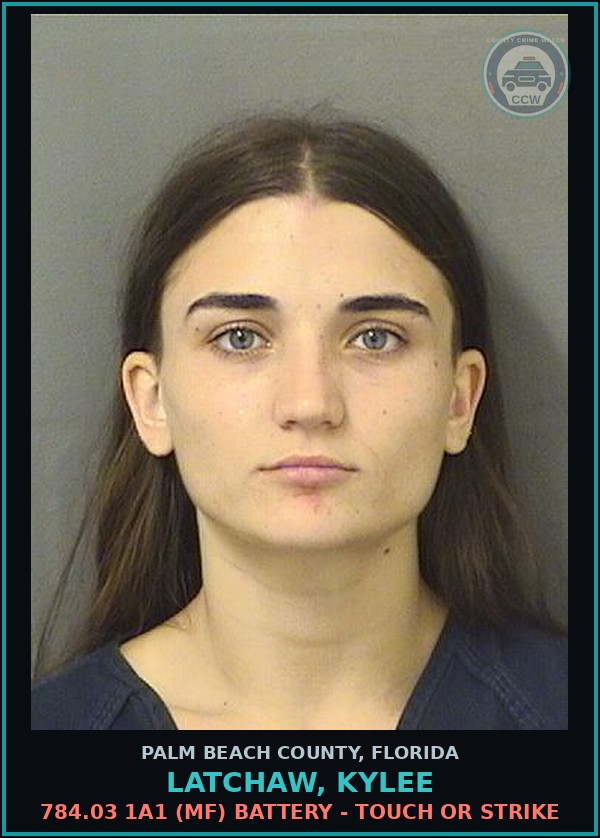 Booking mugshot of LATCHAW, KYLEE in Palm Beach County