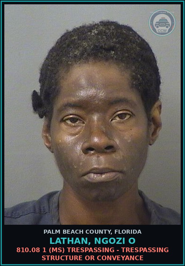 Booking mugshot of LATHAN, NGOZI O in Palm Beach County