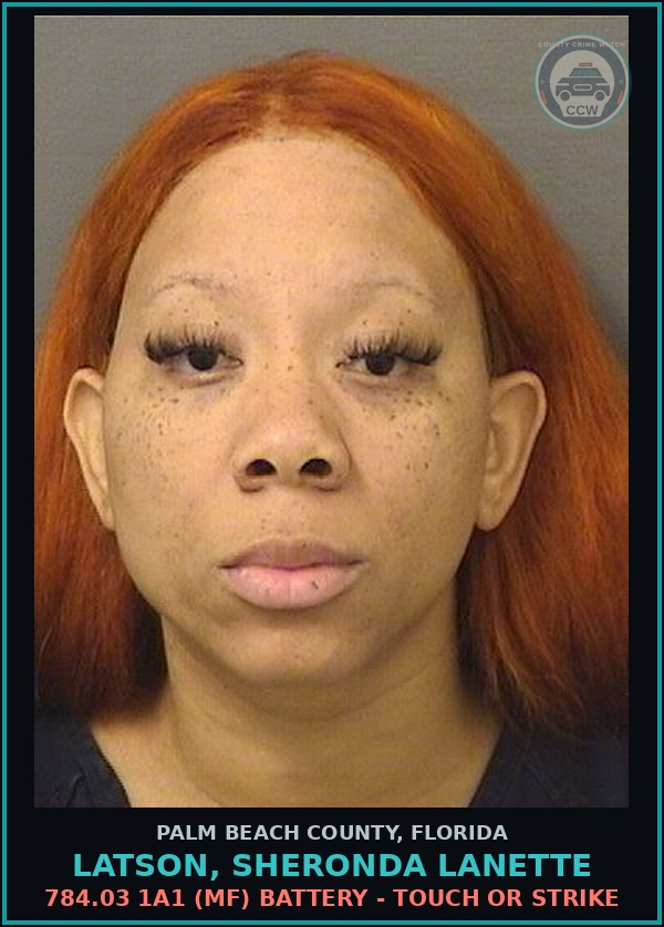 Booking mugshot of LATSON, SHERONDA LANETTE in Palm Beach County