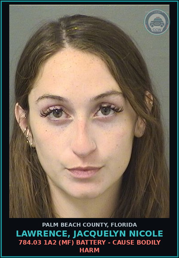 Booking mugshot of LAWRENCE, JACQUELYN NICOLE in Palm Beach County