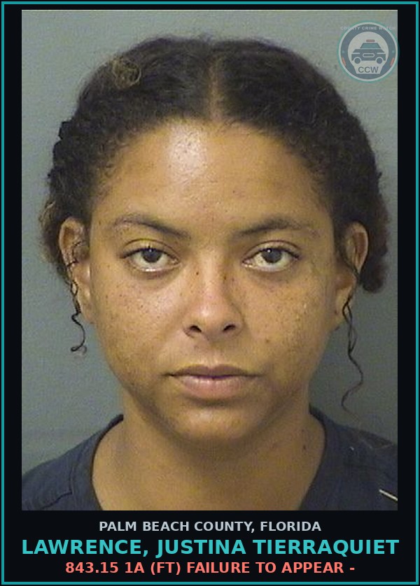 Booking mugshot of LAWRENCE, JUSTINA TIERRAQUIET in Palm Beach County