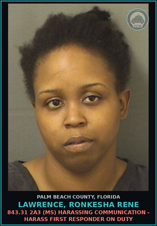 Booking mugshot of LAWRENCE, RONKESHA RENE in Palm Beach County