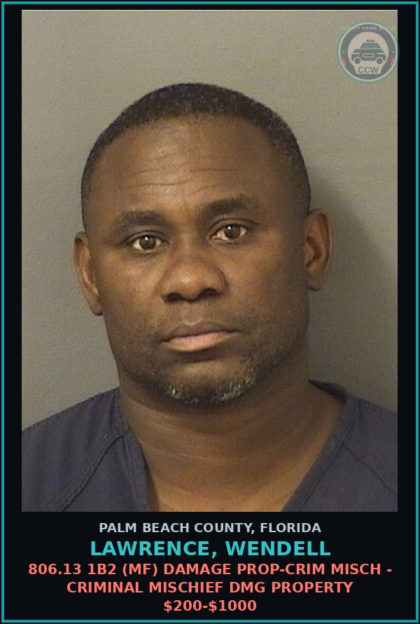 Booking mugshot of LAWRENCE, WENDELL in Palm Beach County