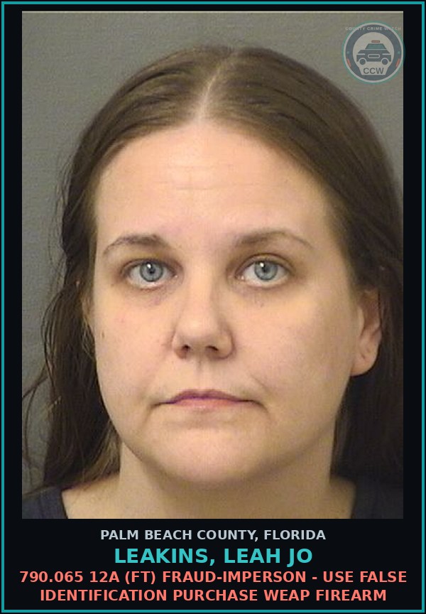 Booking mugshot of LEAKINS, LEAH JO in Palm Beach County