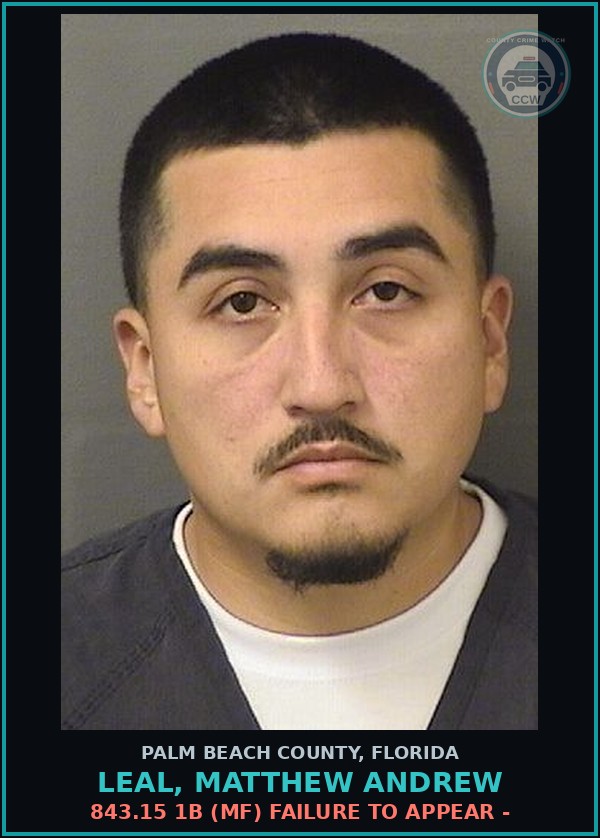 Booking mugshot of LEAL, MATTHEW ANDREW in Palm Beach County