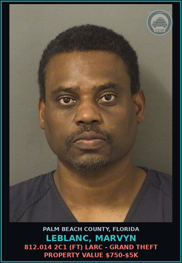 Booking mugshot of LEBLANC, MARVYN in Palm Beach County