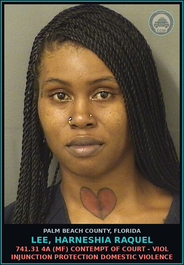 Booking mugshot of LEE, HARNESHIA RAQUEL in Palm Beach County
