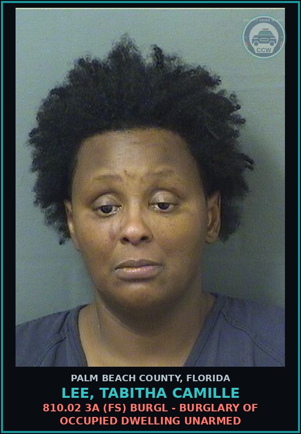 Booking mugshot of LEE, TABITHA CAMILLE in Palm Beach County