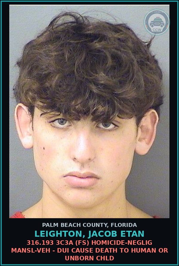 Booking mugshot of LEIGHTON, JACOB ETAN in Palm Beach County