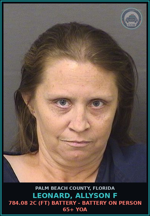 Booking mugshot of LEONARD, ALLYSON F in Palm Beach County