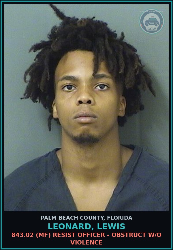Booking mugshot of LEONARD, LEWIS in Palm Beach County