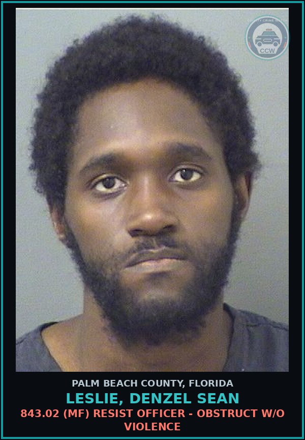 Booking mugshot of LESLIE, DENZEL SEAN in Palm Beach County
