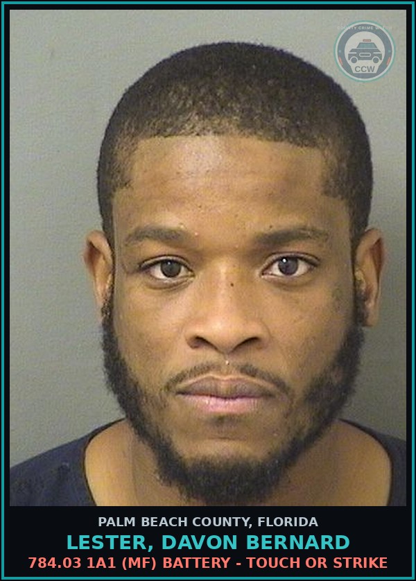 Booking mugshot of LESTER, DAVON BERNARD in Palm Beach County