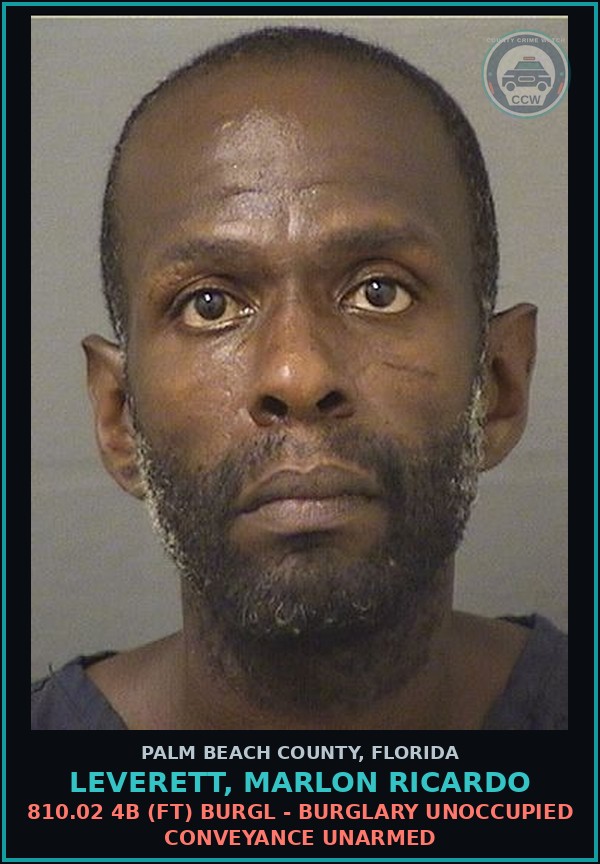 Booking mugshot of LEVERETT, MARLON RICARDO in Palm Beach County