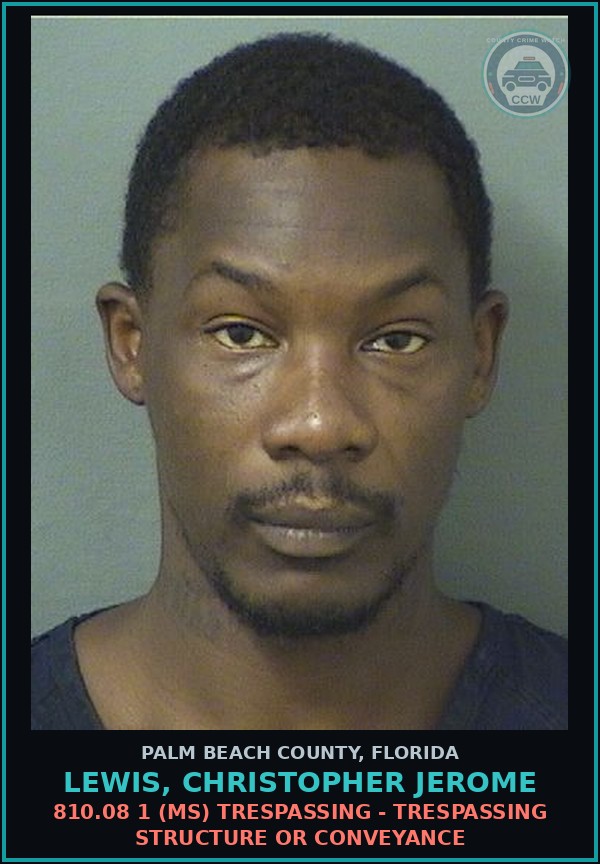 Booking mugshot of LEWIS, CHRISTOPHER JEROME in Palm Beach County