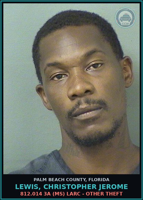 Booking mugshot of LEWIS, CHRISTOPHER JEROME in Palm Beach County