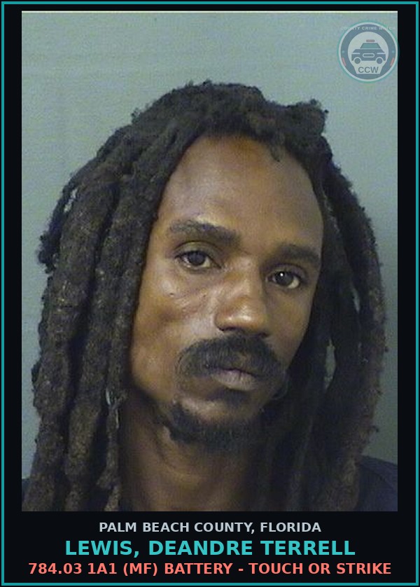 Booking mugshot of LEWIS, DEANDRE TERRELL in Palm Beach County