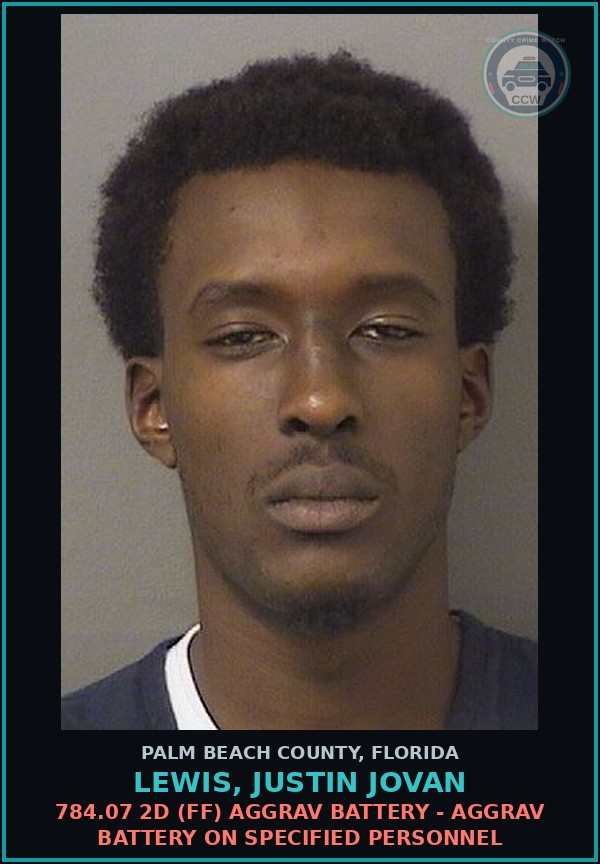 Booking mugshot of LEWIS, JUSTIN JOVAN in Palm Beach County