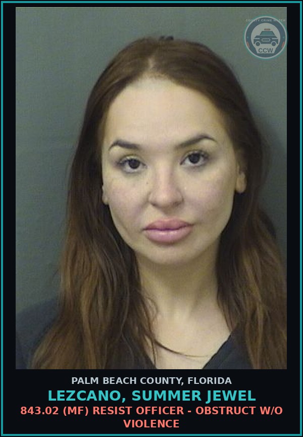Booking mugshot of LEZCANO, SUMMER JEWEL in Palm Beach County