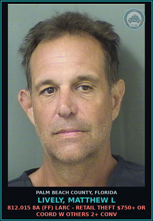 Booking mugshot of LIVELY, MATTHEW L in Palm Beach County