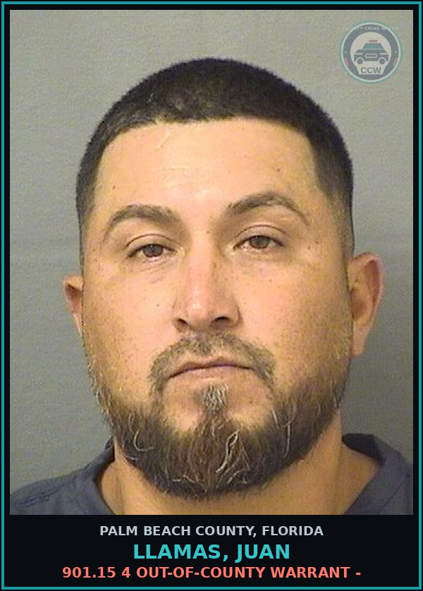Booking mugshot of LLAMAS, JUAN in Palm Beach County