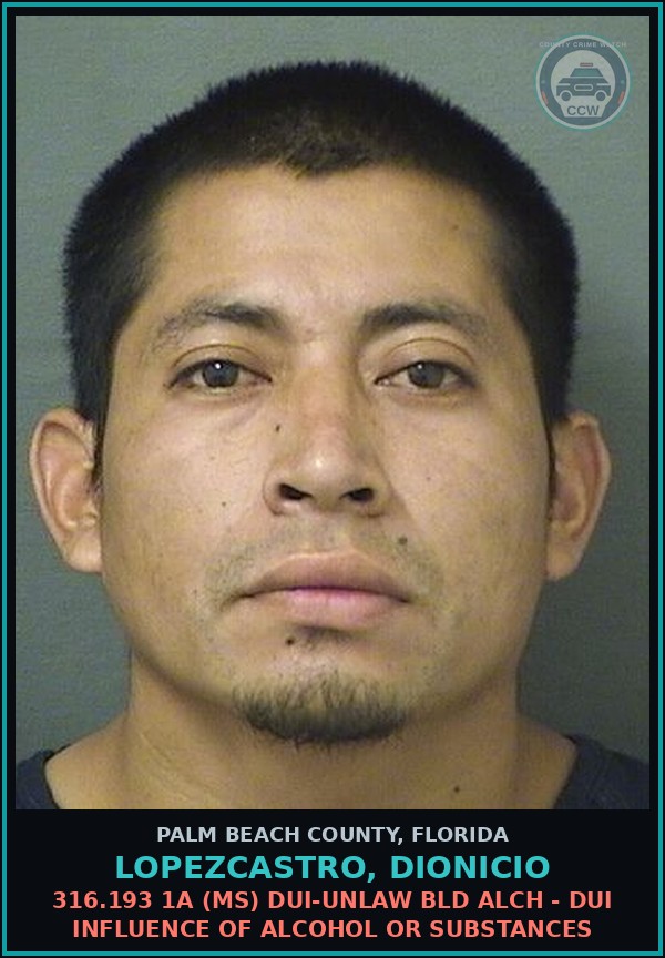 Booking mugshot of LOPEZCASTRO, DIONICIO in Palm Beach County