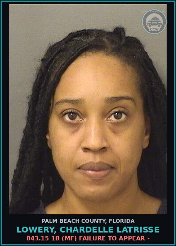 Booking mugshot of LOWERY, CHARDELLE LATRISSE in Palm Beach County