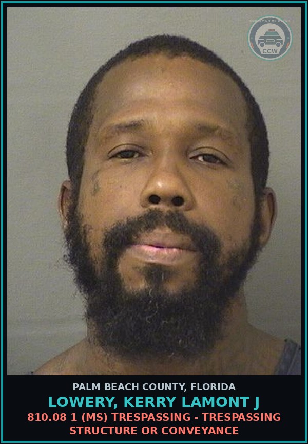 Booking mugshot of LOWERY, KERRY LAMONT J in Palm Beach County