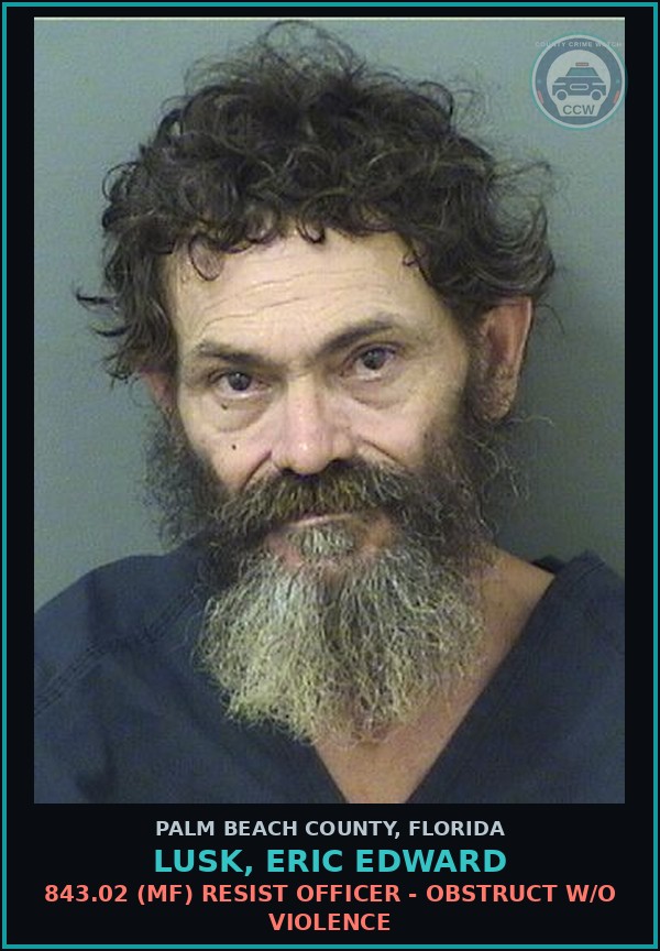 Booking mugshot of LUSK, ERIC EDWARD in Palm Beach County