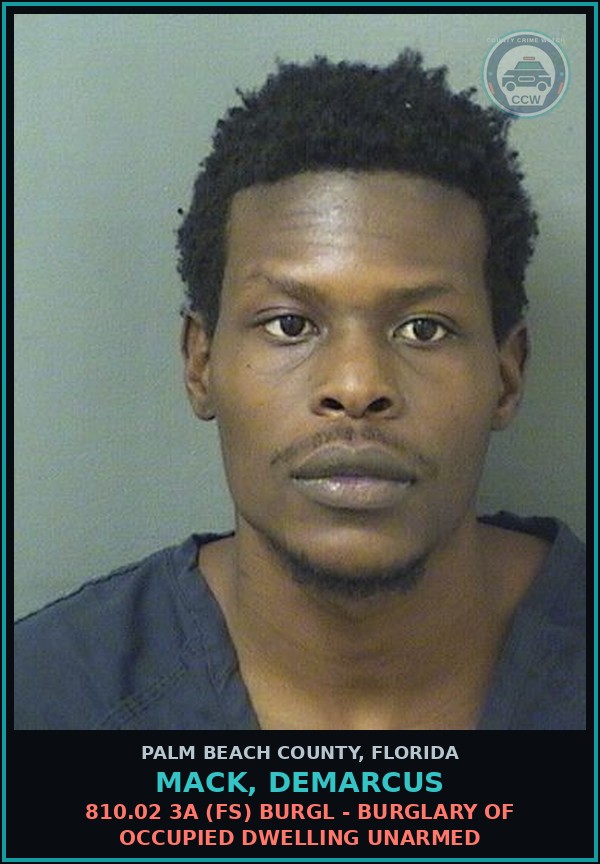 Booking mugshot of MACK, DEMARCUS in Palm Beach County