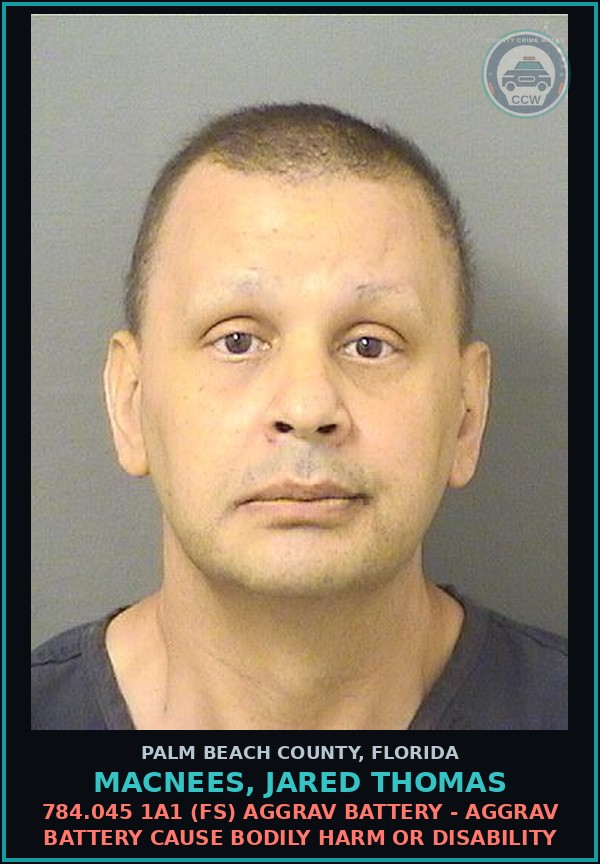 Booking mugshot of MACNEES, JARED THOMAS in Palm Beach County