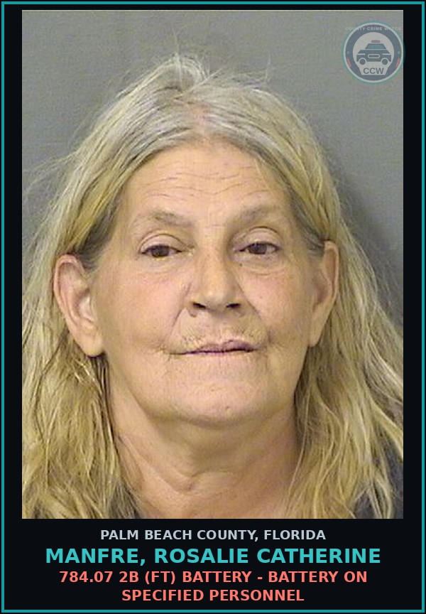 Booking mugshot of MANFRE, ROSALIE CATHERINE in Palm Beach County