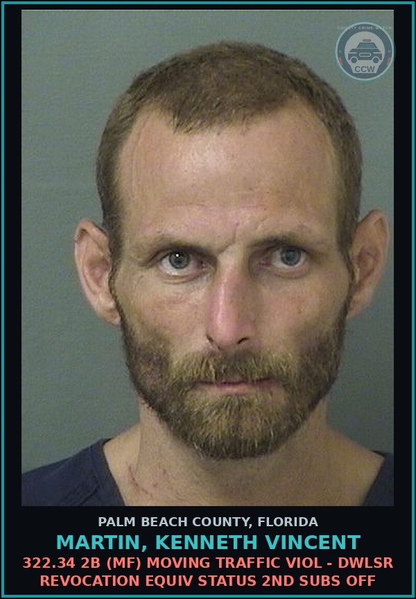 Booking mugshot of MARTIN, KENNETH VINCENT in Palm Beach County