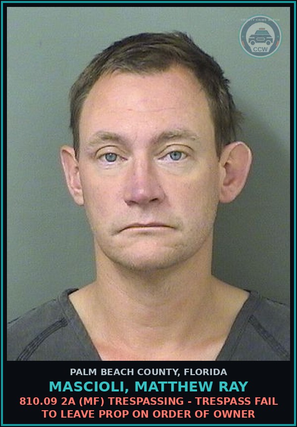 Booking mugshot of MASCIOLI, MATTHEW RAY in Palm Beach County