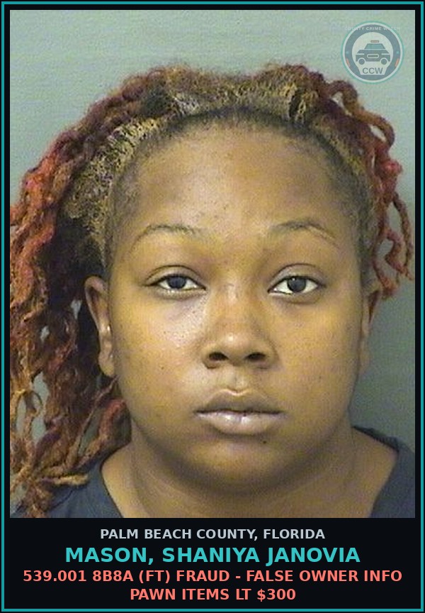 Booking mugshot of MASON, SHANIYA JANOVIA in Palm Beach County