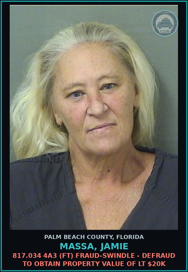 Booking mugshot of MASSA, JAMIE in Palm Beach County