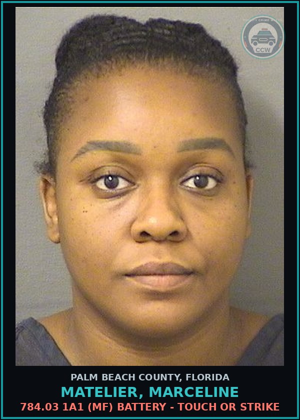Booking mugshot of MATELIER, MARCELINE in Palm Beach County