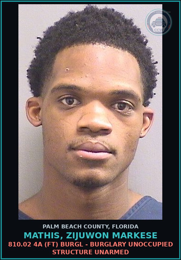 Booking mugshot of MATHIS, ZIJUWON MARKESE in Palm Beach County