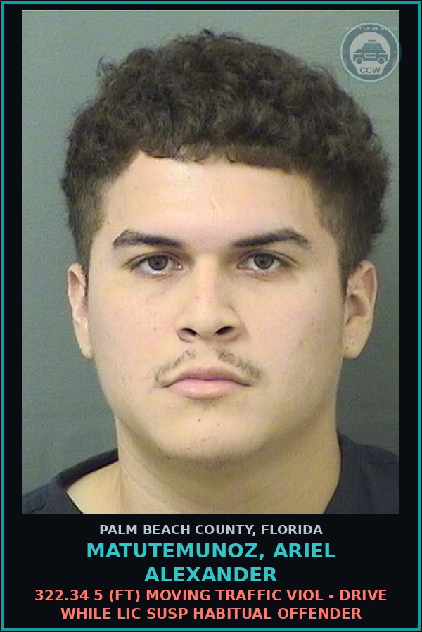 Booking mugshot of MATUTEMUNOZ, ARIEL ALEXANDER in Palm Beach County