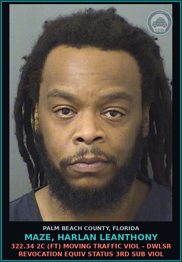 Booking mugshot of MAZE, HARLAN LEANTHONY in Palm Beach County