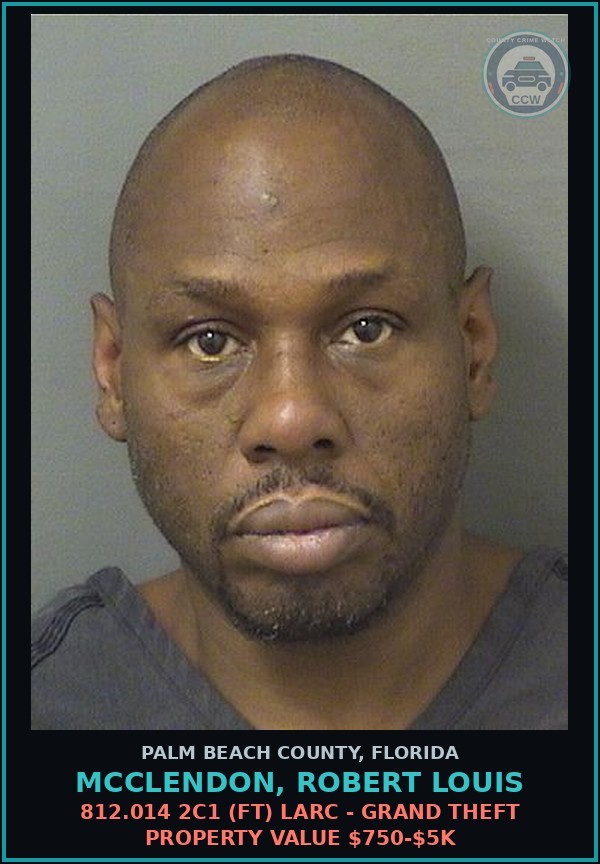 Booking mugshot of MCCLENDON, ROBERT LOUIS in Palm Beach County