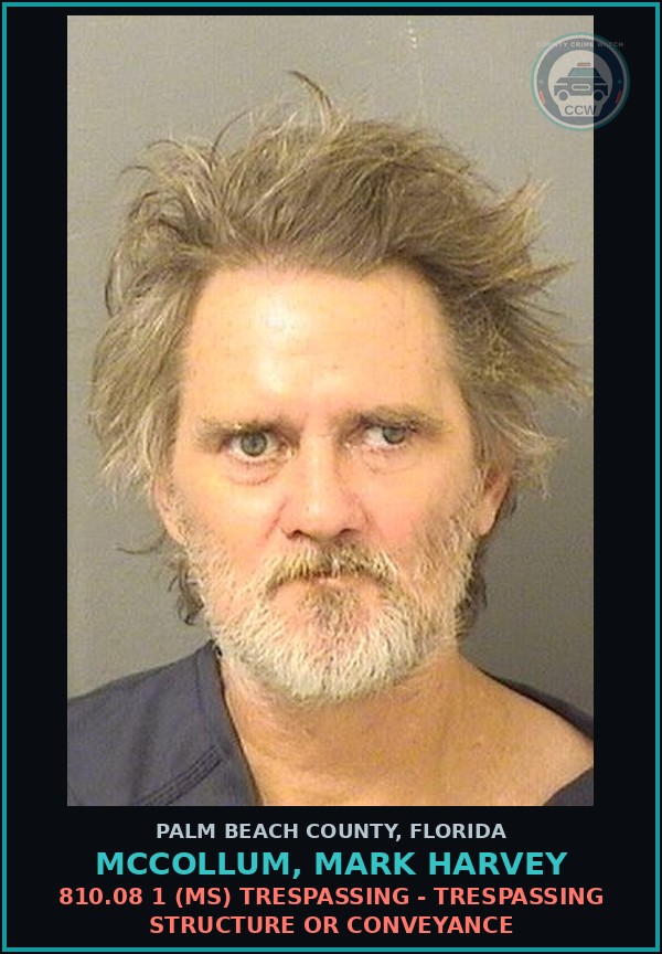 Booking mugshot of MCCOLLUM, MARK HARVEY in Palm Beach County