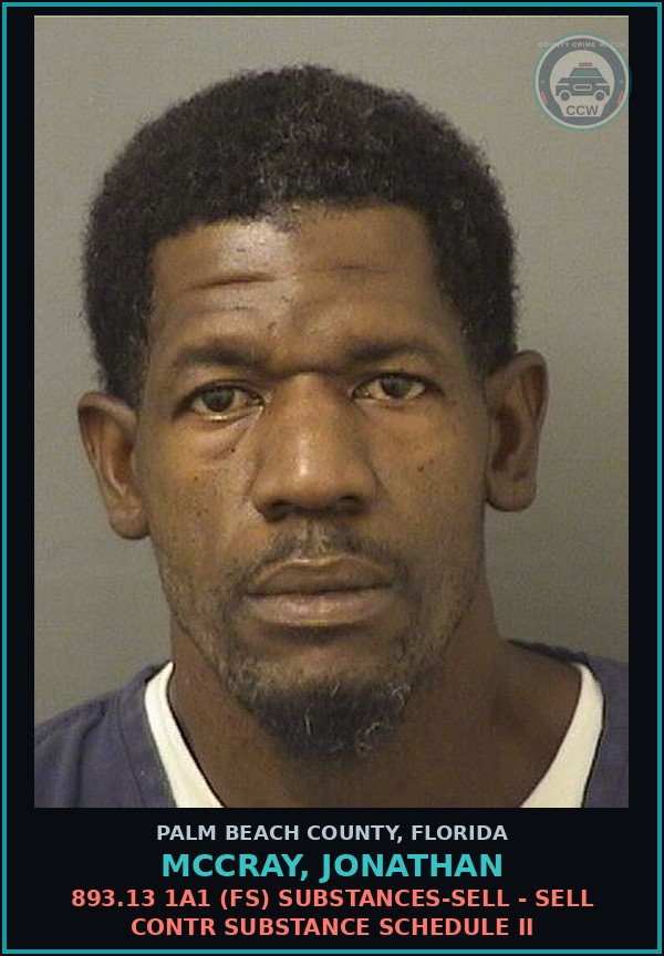 Booking mugshot of MCCRAY, JONATHAN in Palm Beach County