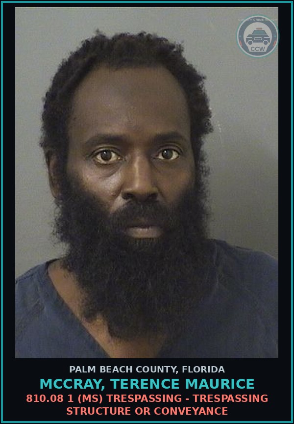 Booking mugshot of MCCRAY, TERENCE MAURICE in Palm Beach County