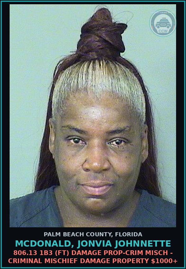 Booking mugshot of MCDONALD, JONVIA JOHNNETTE in Palm Beach County