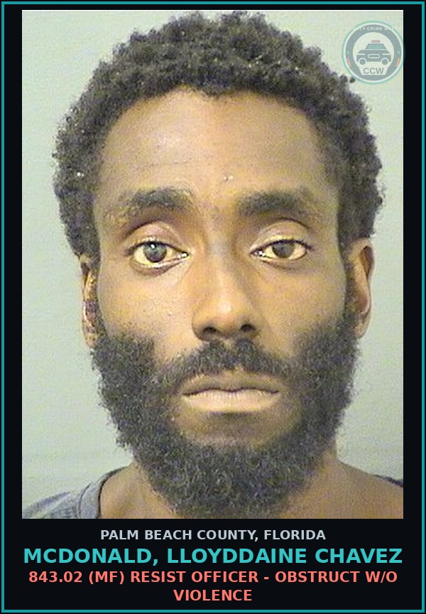 Booking mugshot of MCDONALD, LLOYDDAINE CHAVEZ in Palm Beach County